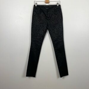 Nicole Miller Leopard Print Skinny Leg Jeans Women 4 Stretch 5 Pocket Black pant